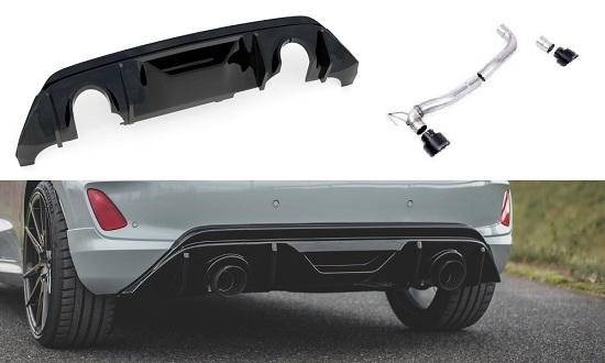 DIFFUSORE SPORTIVO MAXTON DESIGN NERO LUCIDO + ESTENSIONE SCARICO MILLTEK PER FORD FIESTA MK8 ST (FINALINI NERI)