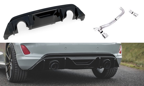 DIFFUSORE SPORTIVO MAXTON DESIGN NERO OPACO + ESTENSIONE SCARICO MILLTEK PER FORD FIESTA MK8 ST (FINALINI LUCIDI)