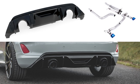 DIFFUSORE MAXTON DESIGN NERO OPACO + SCARICO SPORTIVO CON GPF MILLTEK PER FORD FIESTA MK8 ST (FINALINI IN TITANIO BRUCIATO)