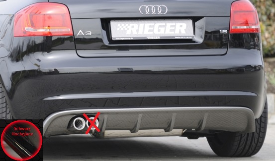 DIFFUSORE SPORTIVO RIEGER TUNING NERO OPACO/GREZZO PER AUDI A3 8P RESTYLING PER SCARICO A SINGOLA USCITA SX