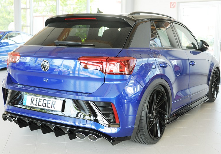DIFFUSORE SPORTIVO RIEGER TUNING NERO LUCIDO PER VW T-ROC A11 R/R-LINE FACELIFT QUADRUPLA USCITA (CON GANCIO TRAINO)