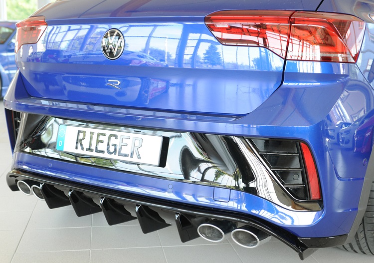 DIFFUSORE SPORTIVO RIEGER TUNING NERO LUCIDO PER VW T-ROC A11 R/R-LINE FACELIFT QUADRUPLA USCITA (NO GANCIO TRAINO)