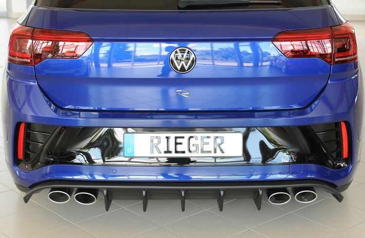DIFFUSORE SPORTIVO RIEGER TUNING NERO OPACO PER VW T-ROC A11 R/R-LINE FACELIFT QUADRUPLA USCITA (CON GANCIO TRAINO)
