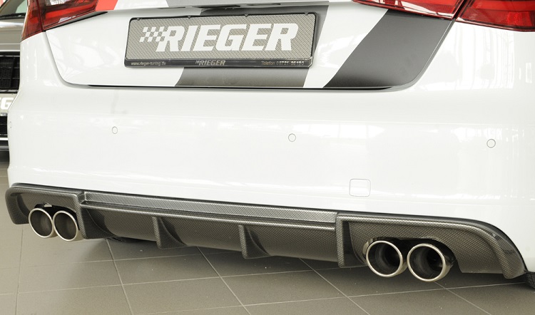 DIFFUSORE SPORTIVO RIEGER TUNING CARBON LOOK PER AUDI S3 8V PRE RESTYLING PER SCARICO ORIGINALE A QUADRUPLA USCITA