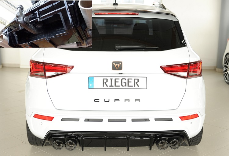 DIFFUSORE SPORTIVO RIEGER TUNING NERO LUCIDO PER CUPRA ATECA PRE RESTYLING & RESTYLING (SCARICO A QUADRUPLA USCITA SI GANCIO TRAINO)