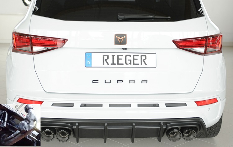 DIFFUSORE SPORTIVO RIEGER TUNING NERO OPACO PER CUPRA ATECA PRE RESTYLING & RESTYLING (SCARICO A QUADRUPLA USCITA SI GANCIO TRAINO)