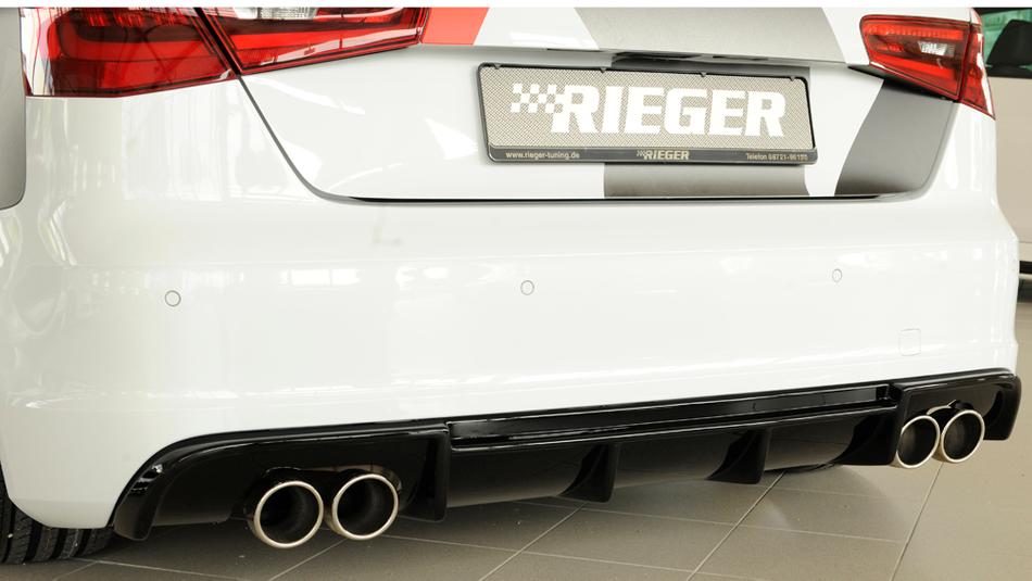 DIFFUSORE SPORTIVO RIEGER TUNING NERO LUCIDO PER AUDI A3 8V PRE RESTYLING CON S-LINE PER SCARICO A QUADRUPLA USCITA