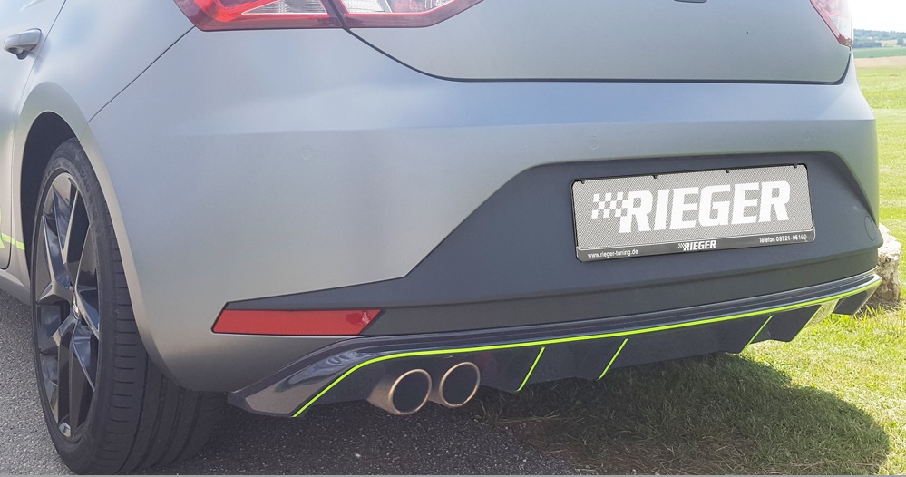 DIFFUSORE SPORTIVO RIEGER TUNING NERO OPACO PER SEAT LEON FR (5F) 3/5 PORTE PER SCARICO CON DOPPIA USCITA A SX