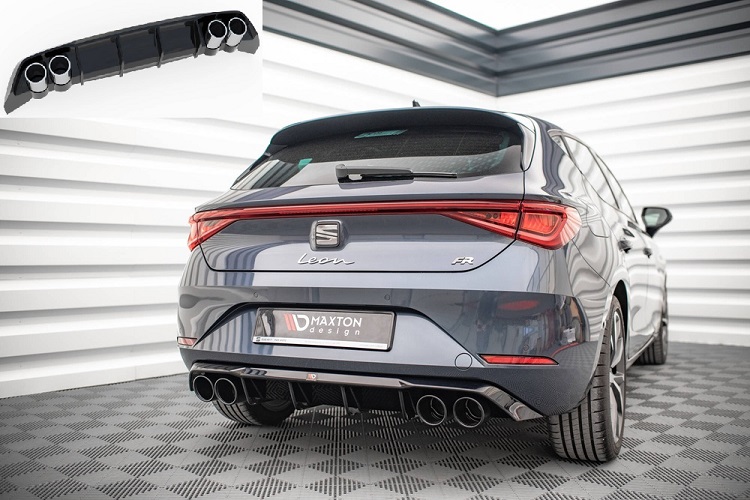 DIFFUSORE NERO LUCIDO CON TERMINALINI CROMATI MAXTON DESIGN PER SEAT LEON FR MK4