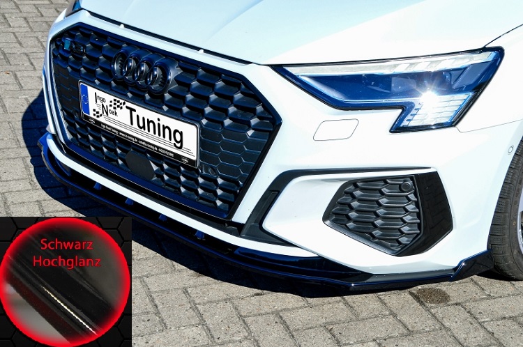 LAMA SOTTOPARAURTI ANTERIORE CON ALETTE PER AUDI S3 / A3 8Y S-LINE SPORTBACK NERO LUCIDO INGO NOAK TUNING