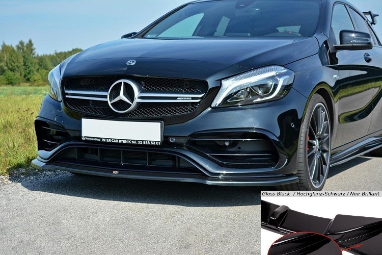 LAMA SOTTOPARAURTI ANTERIORE V.1 MAXTON DESIGN PER MERCEDES CLASSE A W176 AMG FACELIFT NERO LUCIDO