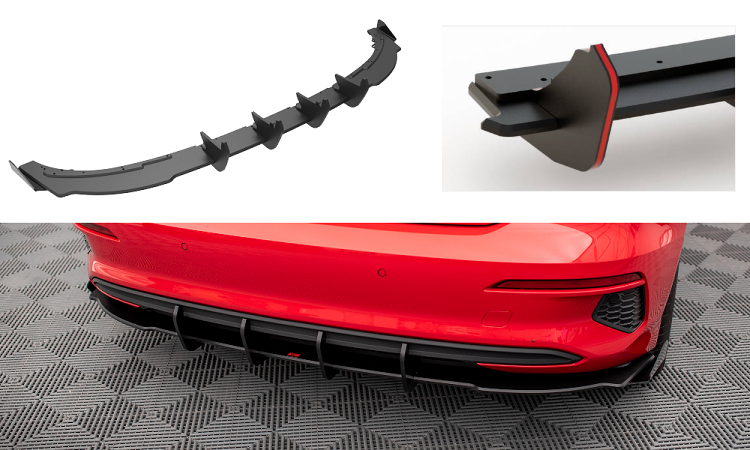 SOTTODIFFUSORE STREET PRO + FLAPS MAXTON DESIGN PER AUDI A3 8Y SPORTBACK (NO S-LINE) (ROSSO E NERO)