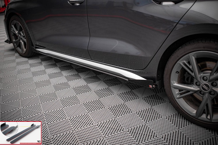 COPPIA SOTTOMINIGONNE + FLAPS STREET PRO MAXTON DESIGN PER AUDI S3 8Y FACELIFT SPORTBACK / SEDAN (BORDO ROSSO)