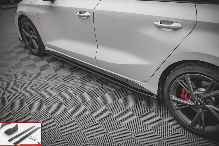 COPPIA SOTTOMINIGONNE STREET PRO MAXTON DESIGN PER AUDI S3 8Y FACELIFT SPORTBACK / SEDAN (BORDO ROSSO)