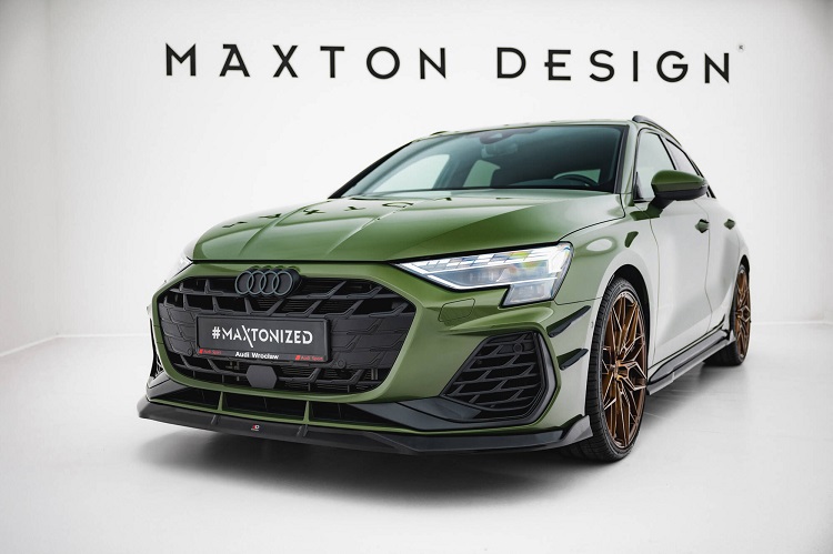 LAMA SOTTOPARAURTI ANTERIORE V.3 MAXTON DESIGN PER AUDI S3 8Y FACELIFT SPORTBACK NERO LUCIDO 