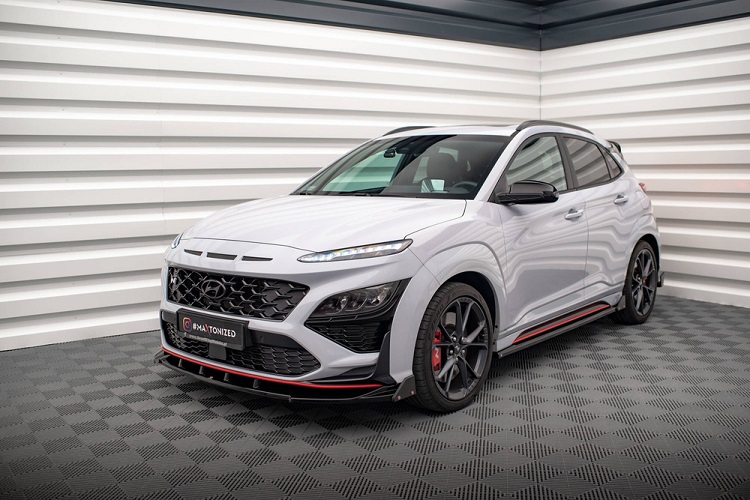 LAMA SOTTOPARAURTI ANTERIORE V.2 + FLAPS MAXTON DESIGN PER HYUNDAI KONA N MK1 PRE-RESTYLING NERA LUCIDA 