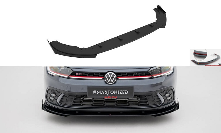 LAMA SOTTOPARAURTI ANTERIORE + FLAPS STREET PRO MAXTON DESIGN PER VW POLO AW GTI RESTYLING (BORDO ROSSO)