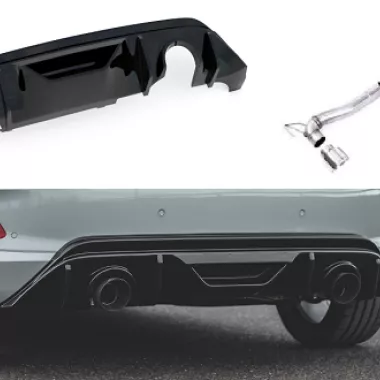 DIFFUSORE SPORTIVO MAXTON DESIGN NERO LUCIDO + ESTENSIONE SCARICO MILLTEK PER FORD FIESTA MK8 ST (FINALINI LUCIDI)