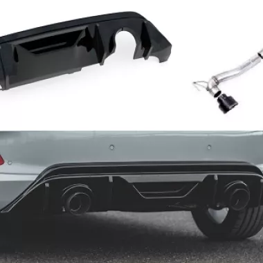 DIFFUSORE SPORTIVO MAXTON DESIGN NERO OPACO + ESTENSIONE SCARICO MILLTEK PER FORD FIESTA MK8 ST (FINALINI NERI)