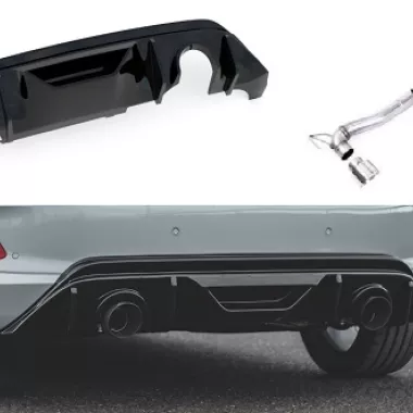 DIFFUSORE SPORTIVO MAXTON DESIGN NERO OPACO + ESTENSIONE SCARICO MILLTEK PER FORD FIESTA MK8 ST (FINALINI LUCIDI)