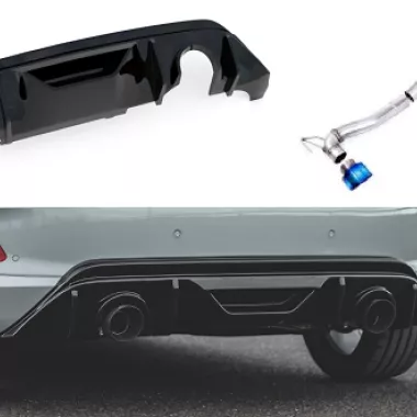 DIFFUSORE SPORTIVO MAXTON DESIGN NERO OPACO + ESTENSIONE SCARICO MILLTEK PER FORD FIESTA MK8 ST (FINALINI IN TITANIO BRUCIATO)