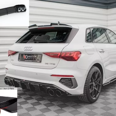 DIFFUSORE NERO LUCIDO CON TERMINALINI CROMATI MAXTON DESIGN PER AUDI A3 8Y SPORTBACK CON S-LINE