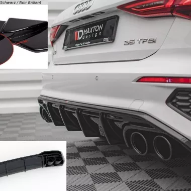 DIFFUSORE NERO LUCIDO CON TERMINALINI NERI MAXTON DESIGN PER AUDI A3 8Y SPORTBACK CON S-LINE