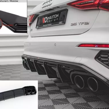 DIFFUSORE NERO OPACO CON TERMINALINI NERI MAXTON DESIGN PER AUDI A3 8Y SPORTBACK CON S-LINE
