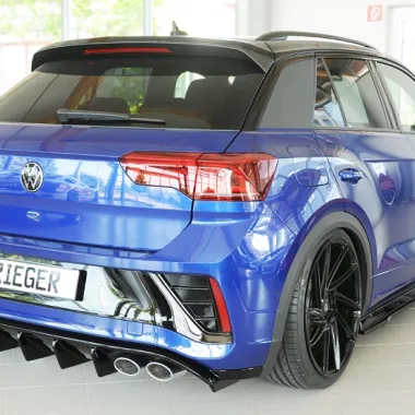 DIFFUSORE SPORTIVO RIEGER TUNING NERO LUCIDO PER VW T-ROC A11 R/R-LINE FACELIFT QUADRUPLA USCITA (CON GANCIO TRAINO)
