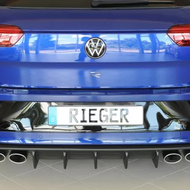 DIFFUSORE SPORTIVO RIEGER TUNING NERO OPACO PER VW T-ROC A11 R/R-LINE FACELIFT QUADRUPLA USCITA (CON GANCIO TRAINO)