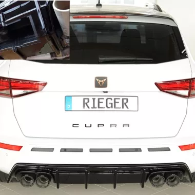 DIFFUSORE SPORTIVO RIEGER TUNING NERO LUCIDO PER CUPRA ATECA PRE RESTYLING &amp; RESTYLING (SCARICO A QUADRUPLA USCITA SI GANCIO TRAINO)