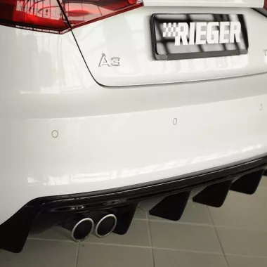 DIFFUSORE SPORTIVO RIEGER TUNING NERO LUCIDO PER AUDI A3 8V PRE RESTYLING NO S-LINE CON 2 USCITE A SINISTRA