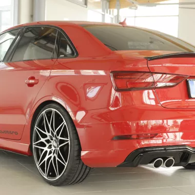 DIFFUSORE SPORTIVO RIEGER TUNING NERO LUCIDO PER AUDI A3 8V SEDAN/CABRIO RESTYLING CON S-LINE CON 2 USCITE A SINISTRA