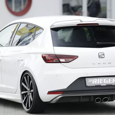 DIFFUSORE SPORTIVO RIEGER TUNING NERO LUCIDO PER SEAT LEON FR (5F) 3/5 PORTE PER SCARICO CON DOPPIA USCITA CENTRALE