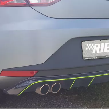 DIFFUSORE SPORTIVO RIEGER TUNING NERO OPACO PER SEAT LEON FR (5F) 3/5 PORTE PER SCARICO CON DOPPIA USCITA A SX