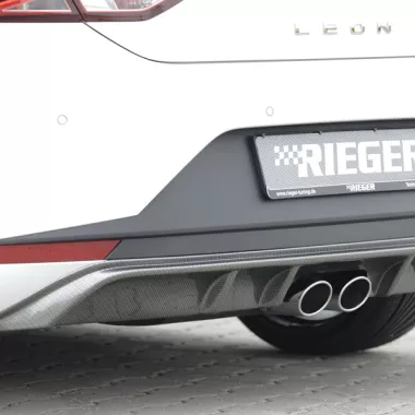 DIFFUSORE SPORTIVO RIEGER TUNING NERO LUCIDO PER SEAT LEON (5F) 3/5 PORTE PRE-RESTYLING PER SCARICO CON DOPPIA USCITA CENTRALE