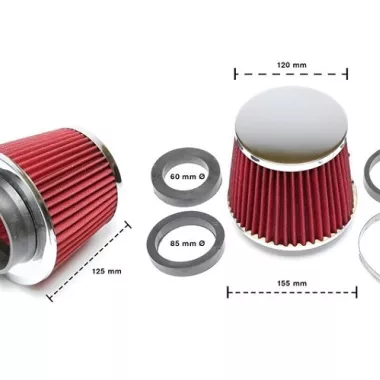 FILTRO ARIA SPORTIVO A CONO UNIVERSALE TA TECHNIX Ø90MM CON ADATTATORI (ROSSO E CROMO BIG)