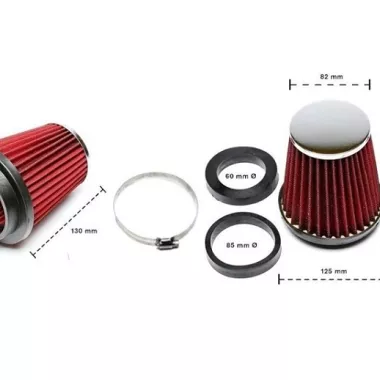 FILTRO ARIA SPORTIVO A CONO UNIVERSALE TA TECHNIX Ø90MM CON ADATTATORI (ROSSO E CROMO SMALL)