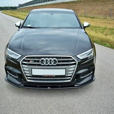 LAMA SOTTOPARAURTI ANTERIORE V1 MAXTON DESIGN PER AUDI A3 8V SEDAN RESTYLING CON S-LINE NERO LUCIDO