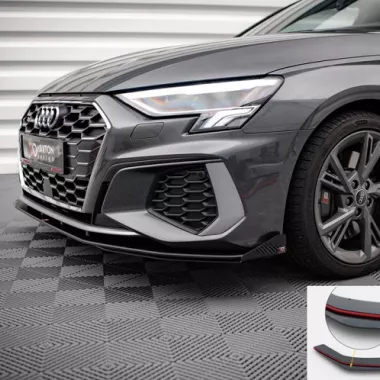 LAMA SOTTOPARAURTI ANTERIORE CON FLAPS STREET PRO MAXTON DESIGN PER AUDI S3 8Y SPORTBACK (BORDO ROSSO)