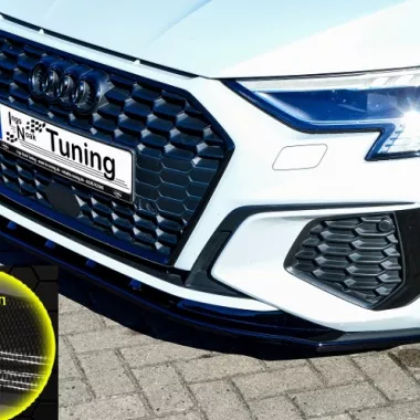 LAMA SOTTOPARAURTI ANTERIORE CON ALETTE PER AUDI S3 / A3 8Y S-LINE SEDAN CARBON LOOK INGO NOAK TUNING