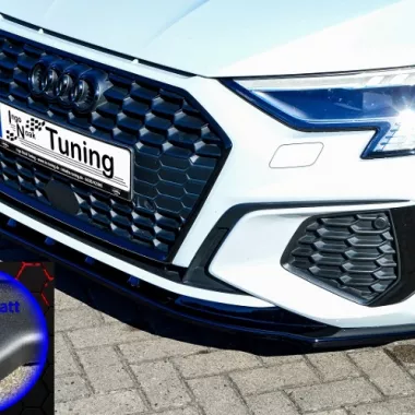 LAMA SOTTOPARAURTI ANTERIORE CON ALETTE PER AUDI S3 / A3 8Y S-LINE SEDAN NERO OPACO INGO NOAK TUNING