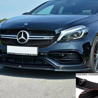 LAMA SOTTOPARAURTI ANTERIORE V.1 MAXTON DESIGN PER MERCEDES CLASSE A W176 AMG FACELIFT NERO LUCIDO
