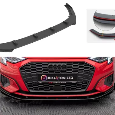 LAMA SOTTOPARAURTI ANTERIORE STREET PRO + FLAPS MAXTON DESIGN PER AUDI A3 8Y SPORTBACK (NO S-LINE) (CON BORDO ROSSO)