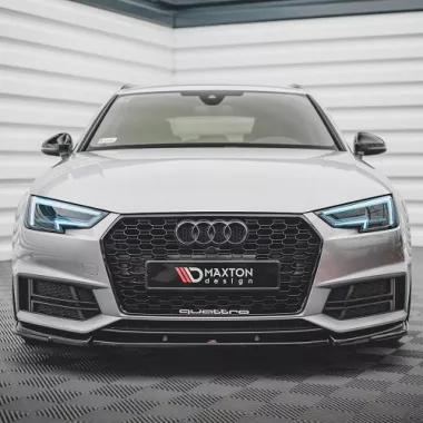 LAMA SOTTOPARAURTI ANTERIORE V.3 MAXTON DESIGN PER AUDI A4 B9 AVANT S-LINE PRE RESTYLING NERA LUCIDA