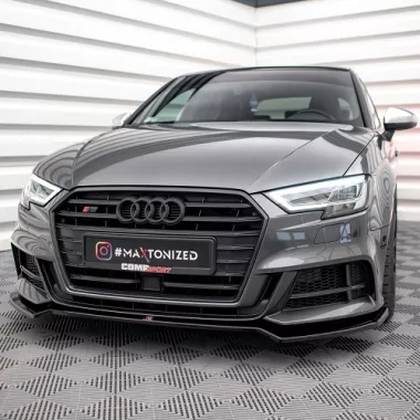 LAMA SOTTOPARAURTI ANTERIORE V.2 MAXTON DESIGN PER AUDI A3 8V SPORTBACK RESTYLING CON S-LINE NERO LUCIDO